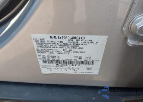 2022 Ford Ecosport Se z USA, uszkodzony, nr VIN MAJ6S3GL7NC474335